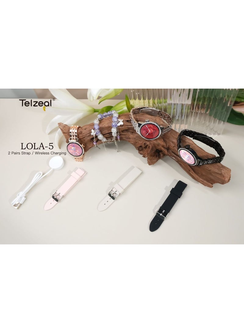 Telzeal Germany LOLA 5 Smart Watch With Bracelet 2 Pairs Straps and Wireless Charging Designed For Ladies and Girls Silver - Image 3